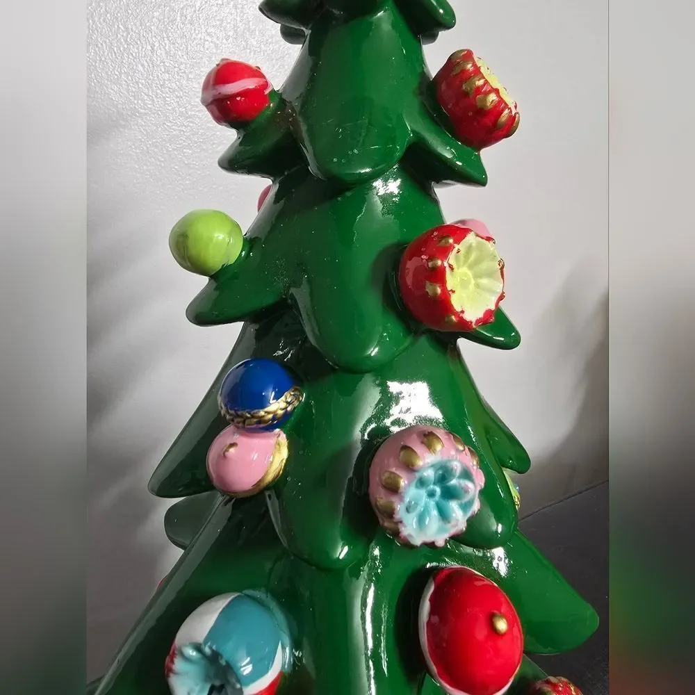 New Green Resin Cone Tree Christmas Indoor Decor, 11.5